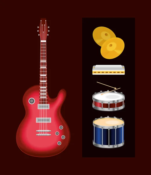 Conjunto Instrumentos Música Realista Diseño — Vector de stock