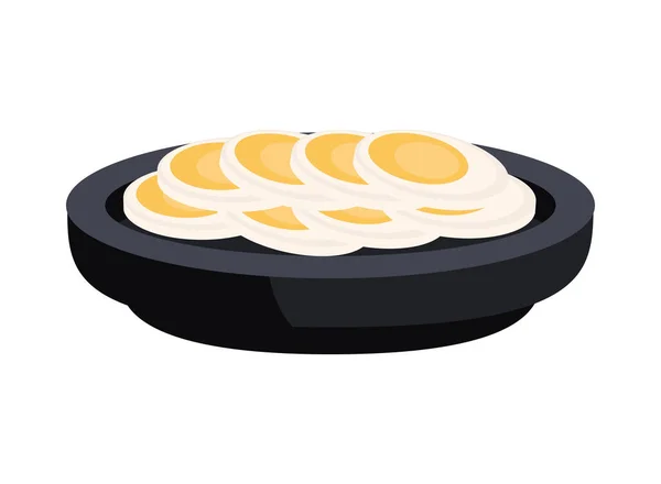 将煮熟的鸡蛋放在孤立的盘子图标中 — 图库矢量图片