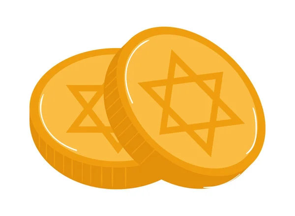 Hanukkah Moedas Ouro Ícone Isolado — Vetor de Stock