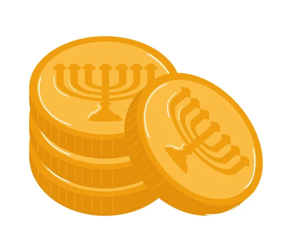 Hanukkah Ícone Moedas Judaicas Isolado — Vetor de Stock