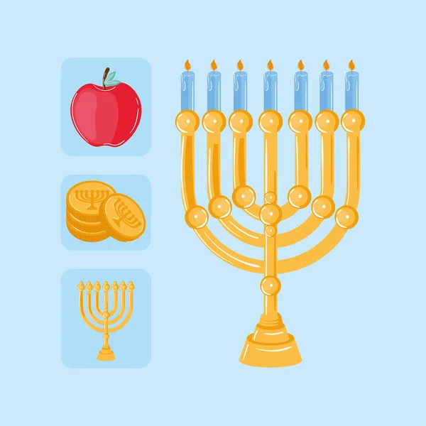 Hanukkah Celebración Judía Conjunto Iconos — Vector de stock