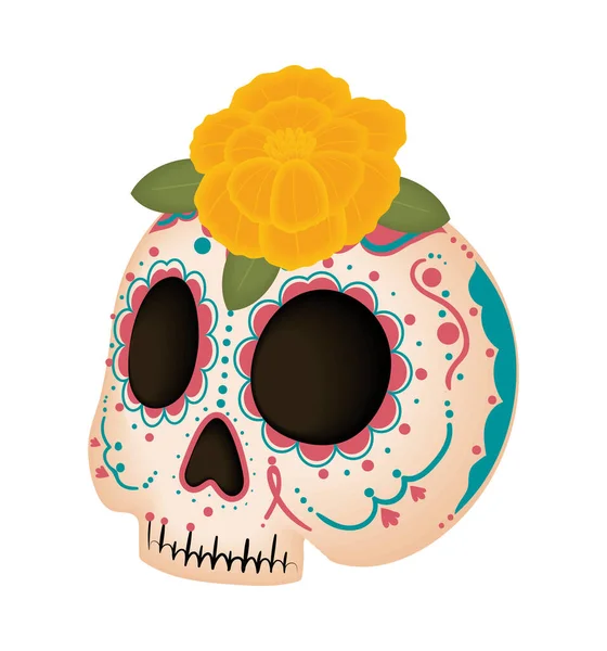 死者の日花のアイコンのある頭蓋骨 — ストックベクタ