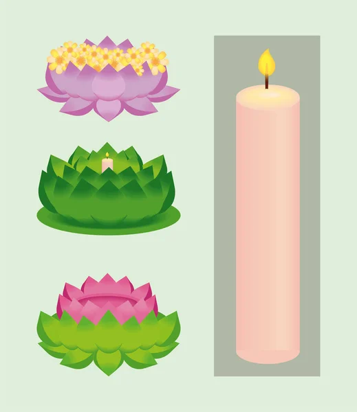 Loy Krathong Festival Ikon Set Design — Stock vektor