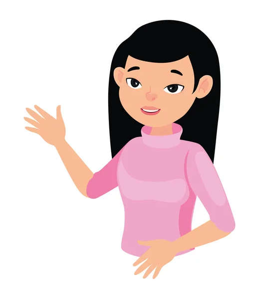Asian Girl Waving Hand Icon Isolated — Stock Vector
