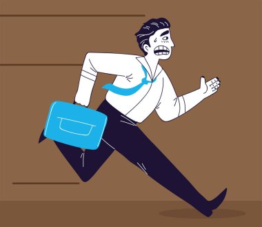 running businessman with briefcase, line art drawing style