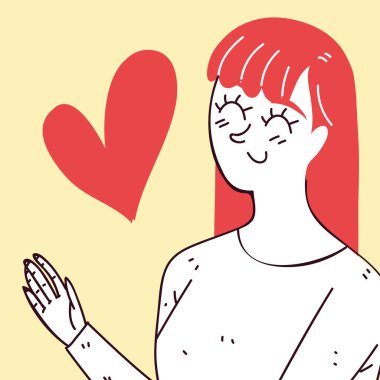 young woman in love, line art drawing style