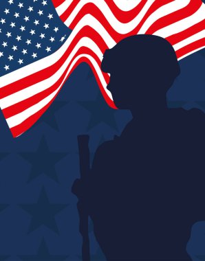 Gaziler Günü, siluet asker ve bayrak ABD