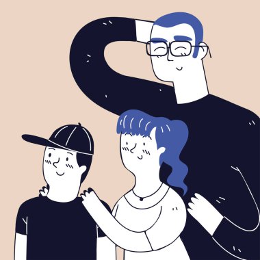 Baba ve çocukların ailesi, çizgi çizimleri.