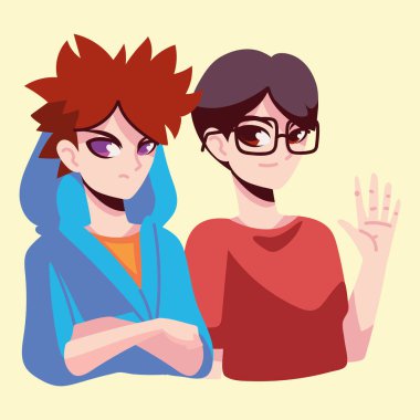 İki anime erkek çizgi roman tasarımı