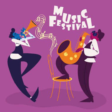 musicians and music festival poster, style
