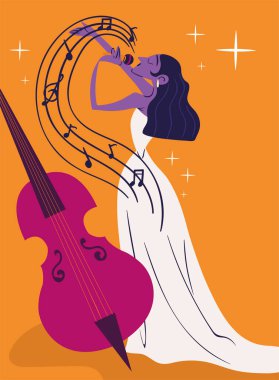 Şarkıcı kadın ve çello, müzik festivali