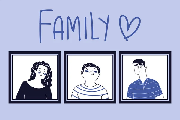 Happy Family Line Art Drawing Style — Image vectorielle