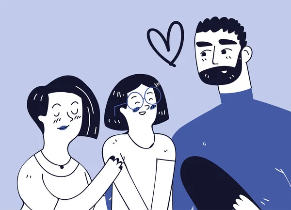 Mom Dad Daughter Family Line Art Drawing Style — Διανυσματικό Αρχείο