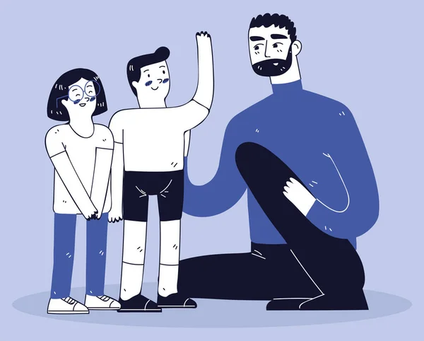 Vater Und Kinder Familie Zeichenstil — Stockvektor