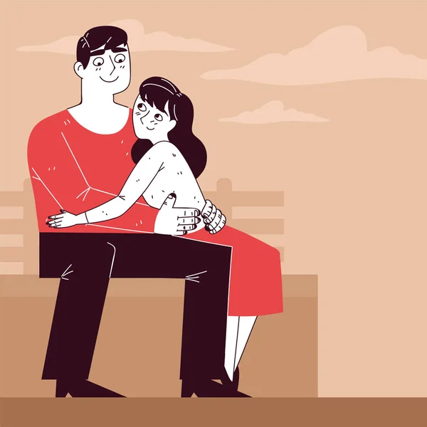 Man Woman Hugging Couple Line Art Drawing — 图库矢量图片