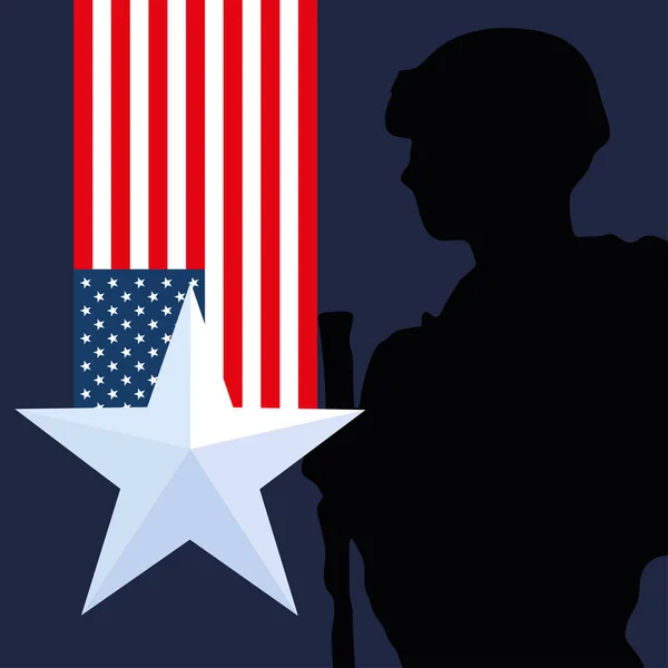 Amerykańska Flaga Żołnierz Dzień Weteranów — Wektor stockowy
