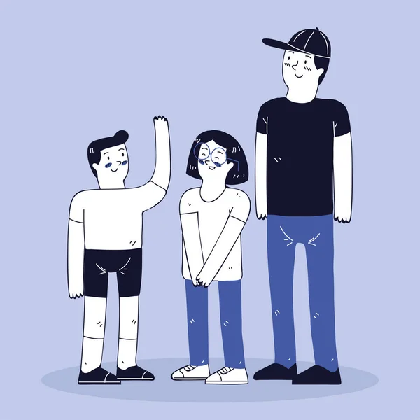 Familie Junge Mitglieder Zeichenstil Der Linienkunst — Stockvektor