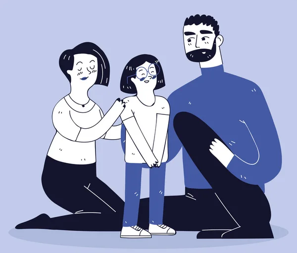 Cute Family Line Art Drawing Style — стоковый вектор