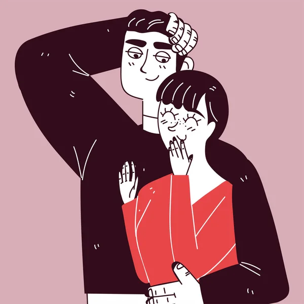 Cute Couple Line Art Drawing Style — ストックベクタ