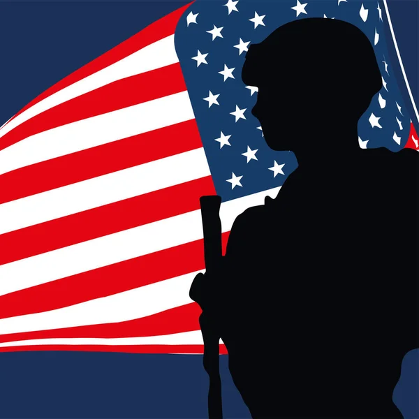 Soldado Bandera Americana Día Los Veteranos — Vector de stock