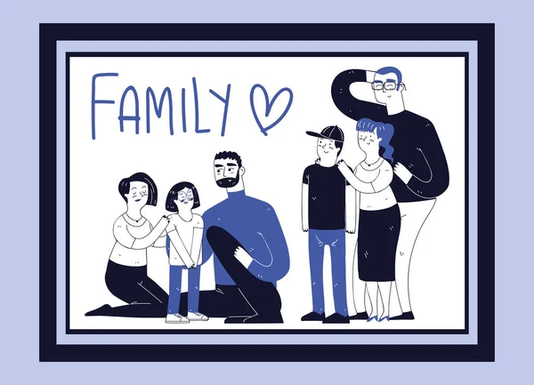 Family Portrait Line Art Drawing Style — Stok Vektör