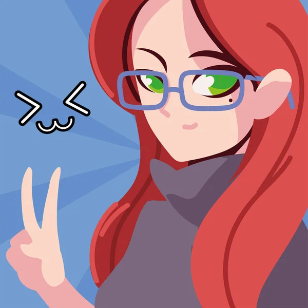 Anime Femme Avec Lunettes Style Comique — Image vectorielle