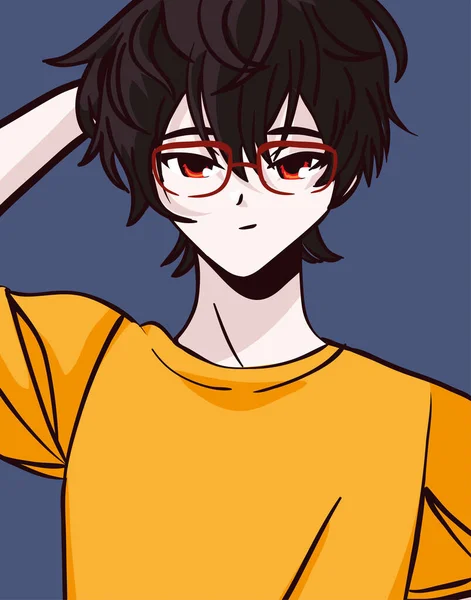 Anime Boy Con Gafas Diseño — Archivo Imágenes Vectoriales