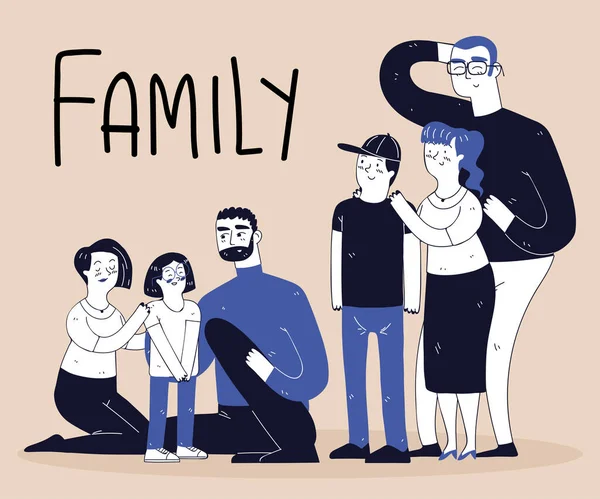 Family Member Together Line Art Drawing Style — Διανυσματικό Αρχείο