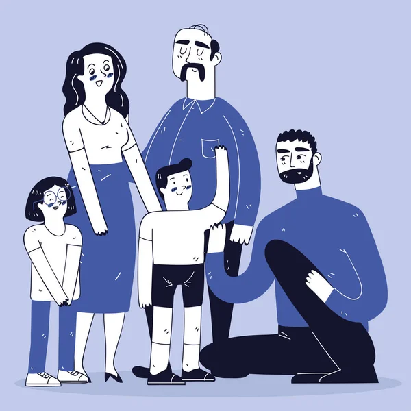 Family People Characters Line Art Drawing Style — Archivo Imágenes Vectoriales