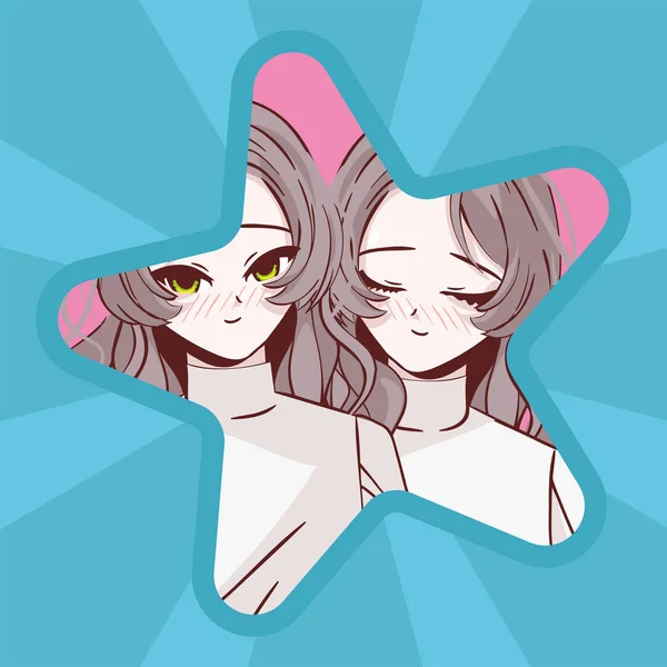 Hermosas Chicas Adolescentes Anime Estilo Cómico — Vector de stock