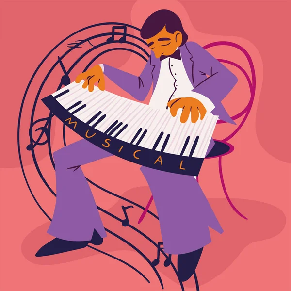 Músico Tocando Piano Estilo Vector — Vector de stock