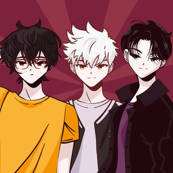 Anime Group Young Men Design Vector — 스톡 벡터