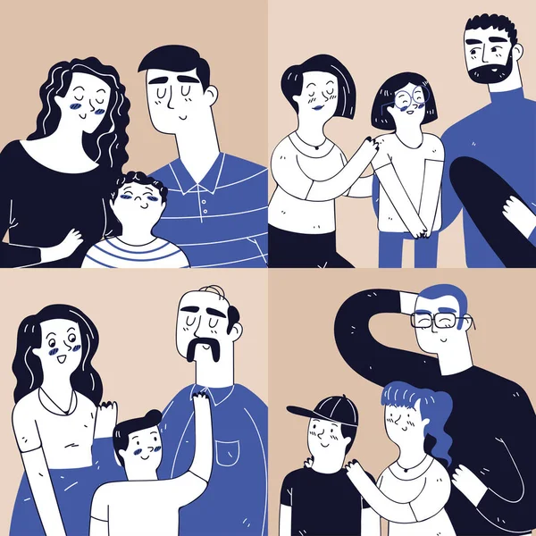 Familie Zeichenstil Der Linienkunst — Stockvektor