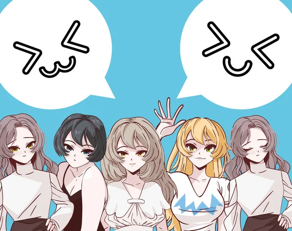 Kadınlar Çizgi Roman Tarzı Anime Grubu — Stok Vektör