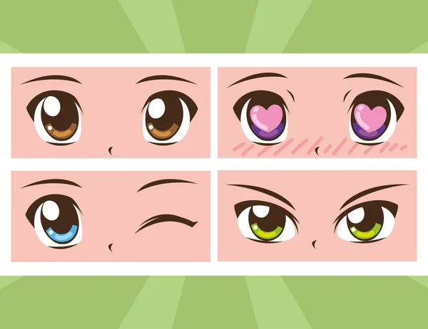 Uppsättning Närbilder Anime Ansikten — Stock vektor