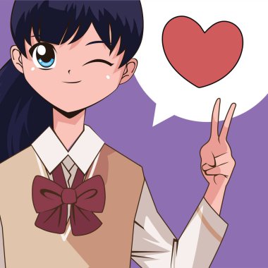 anime kız göz kırptı, vektör stili