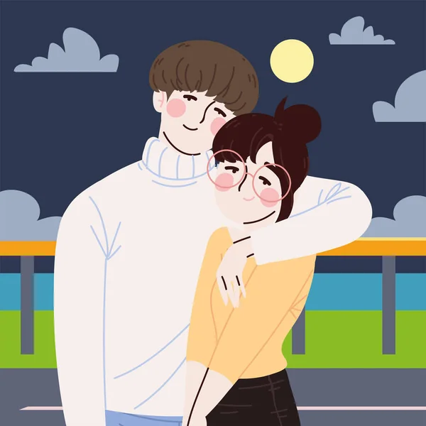 Korean Couple Night Scene — Stock Vector