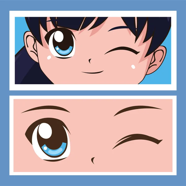 Anime Gesicht Augenzwinkern Nahaufnahme — Stockvektor
