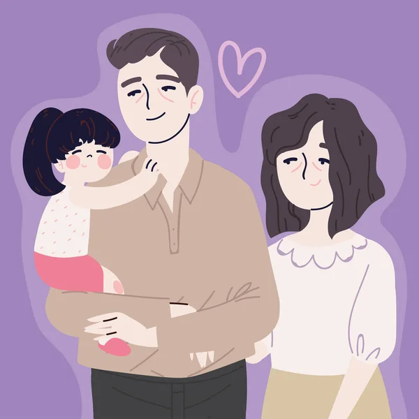 韩国父母和女儿 矢量风格 — 图库矢量图片