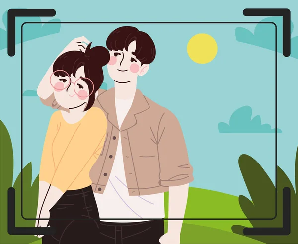 照片快乐的韩国夫妇 矢量风格 — 图库矢量图片