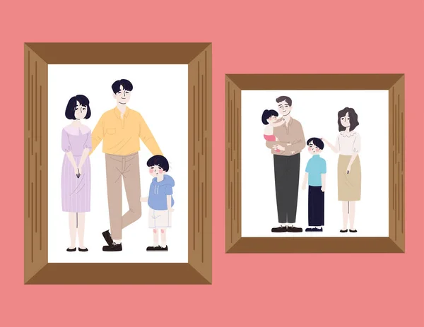 壁に描かれた韓国の家族の写真 — ストックベクタ
