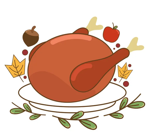 Roasted Turkey Thanksgiving Fruits — Stock Vector