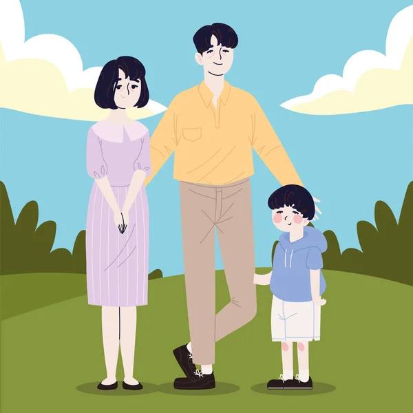 Korejská Rodina Rodiče Syn Vektorový Styl — Stockový vektor