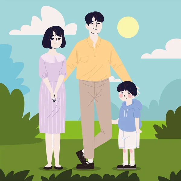 Padres Familia Hijo Corea Exterior — Archivo Imágenes Vectoriales