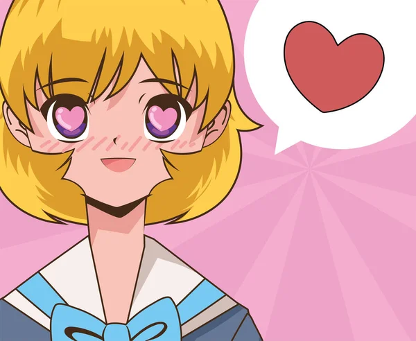 Gadis Anime Jatuh Cinta Gaya Vektor - Stok Vektor
