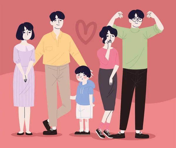 Korejské Postavy Rodina Kreslené Design — Stockový vektor