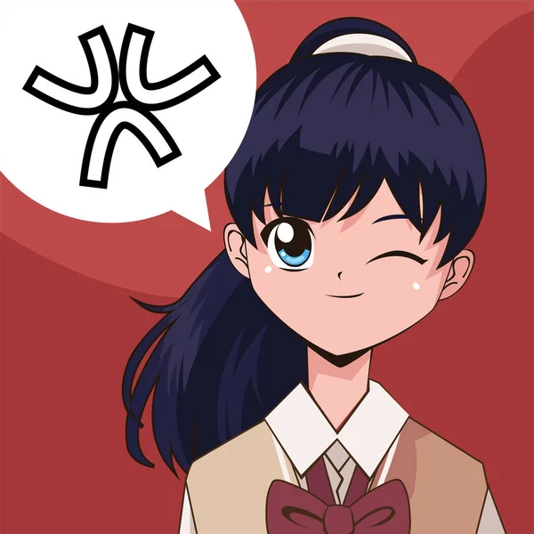 Fröhliche Anime Mädchen Augenzwinkern — Stockvektor