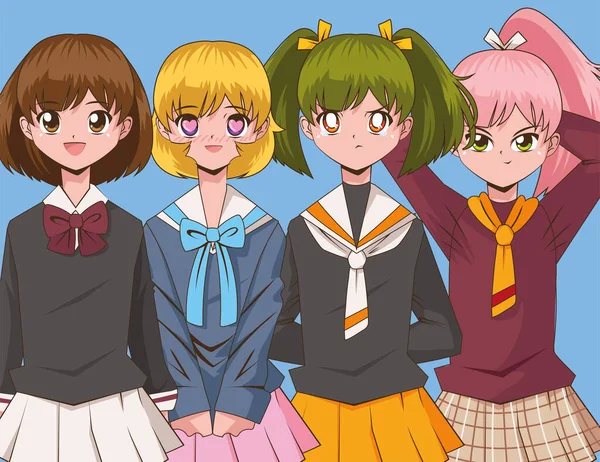 Anime Söta Kvinnor Karaktär Komisk Stil — Stock vektor