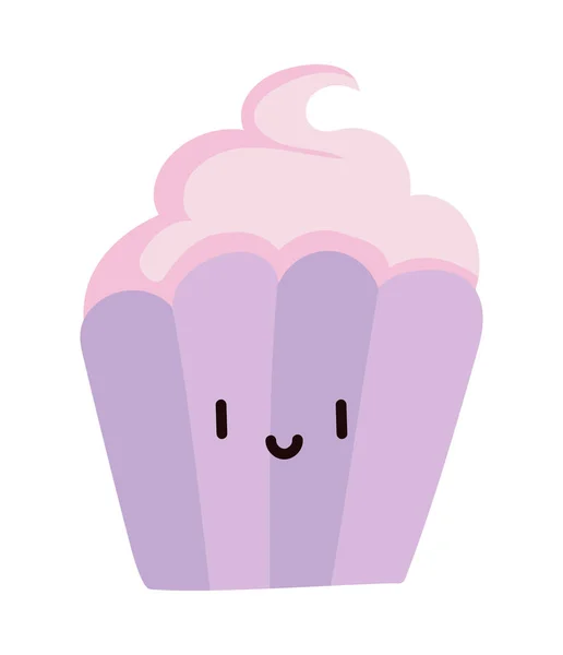 Cupcake Kawaii Aislado Icono Plano — Archivo Imágenes Vectoriales