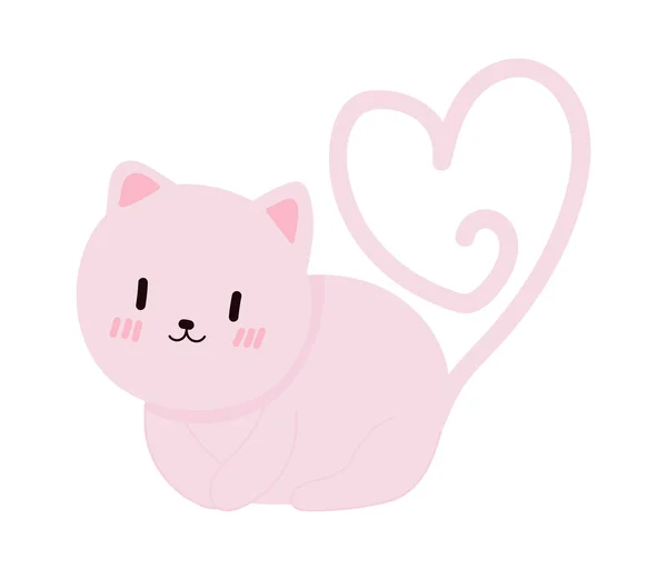 Lindo Gato Kawaii Aislado Icono — Vector de stock